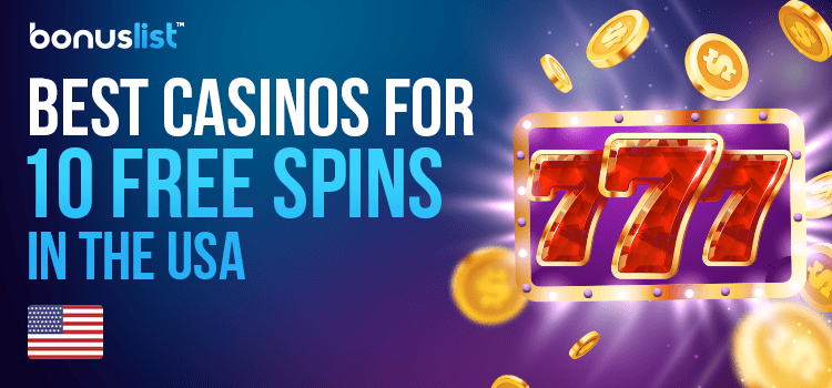 A 777 casino logo with some gold coins for the best casinos for 10 free spins in the USA