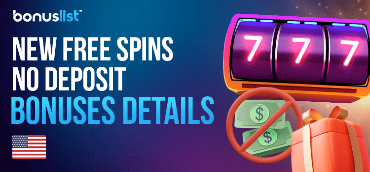 A casino reel, gift box and a some cash with NO sign for new free spins no deposit bonuses details