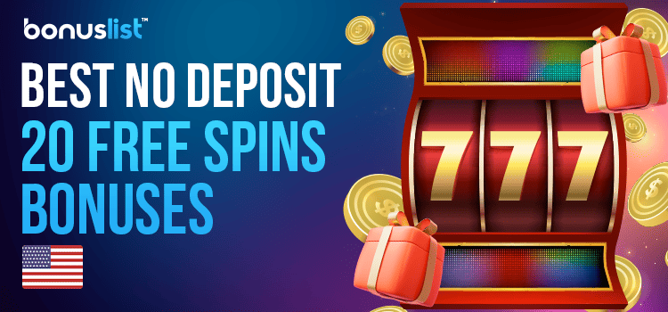 A slot reel with some gold coins and a gift box for the best no-deposit 20 free spins bonuses