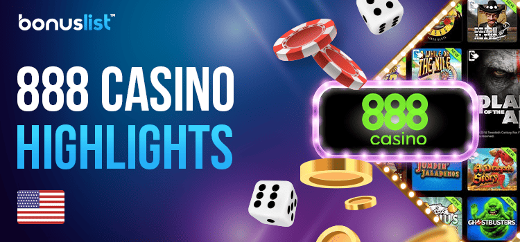 Different gaming items with the 888 Casino logo for the casino highlights