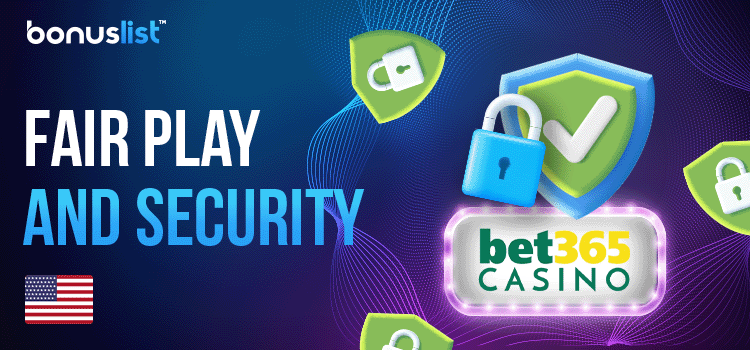 Locks and security logo with check marks for FairPlay and security of Bet365 Casino