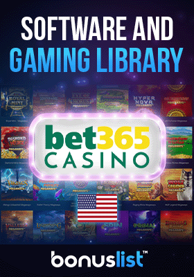 Bet365 Casino gaming library screen along with a USA flag