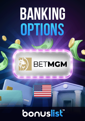 Some credit cards with a bank logo for Banking options in BetMGM Casino