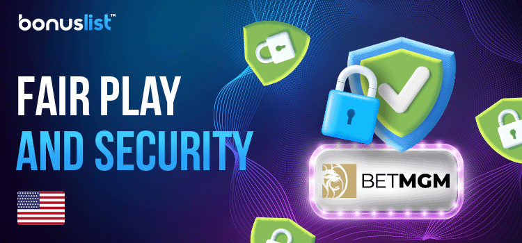 Locks and security logo with check marks for FairPlay and security of BetMGM Casino