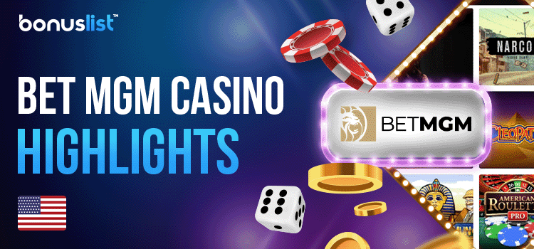 Different gaming items with the BetMGM Casino logo for the casino highlights