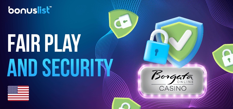 Locks and security logo with check marks for FairPlay and security of Borgata Casino