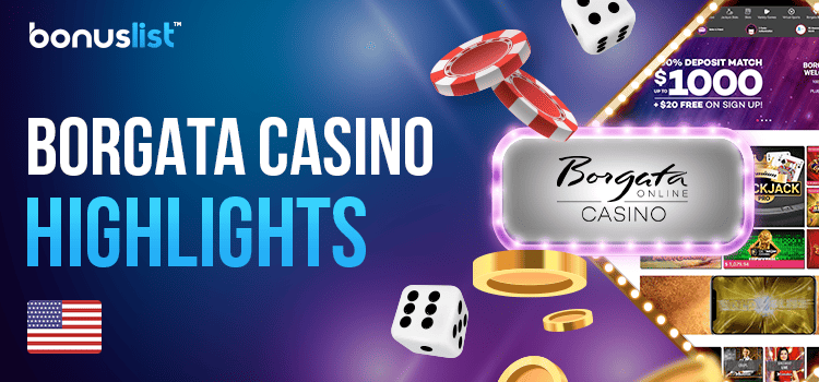 Different gaming items with the Borgata Casino logo for the casino highlights