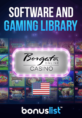 Borgata Casino gaming library screen along with a USA flag