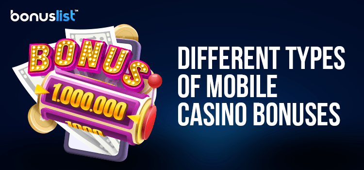 A million-dollar slot reel on a mobile phone for different types of mobile casino bonuses