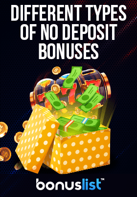 A gift box with cash and coins for different types of no-deposit incentives US players