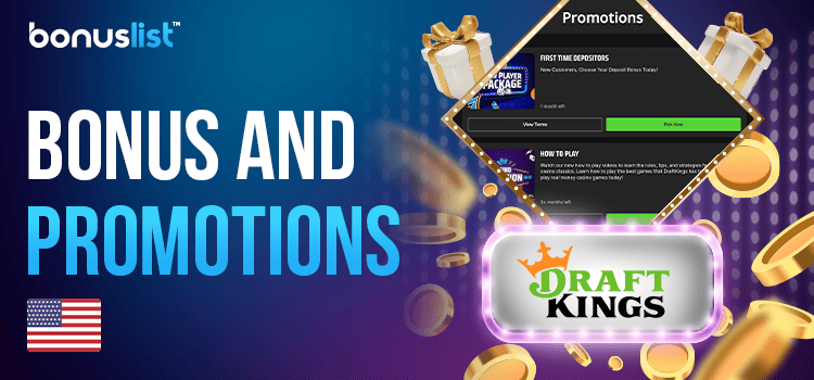 Gift boxes, gold coins logo and bonuses and promotions news of Draft Kings Casino