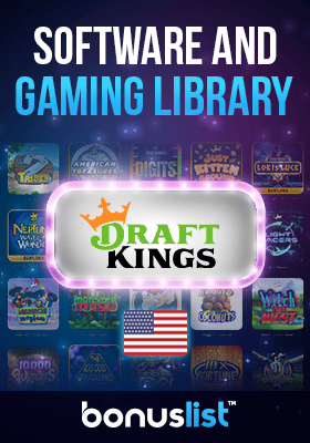 Draft Kings Casino gaming library screen with a USA flag