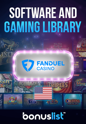 FanDuel Casino gaming library screen along with a USA flag