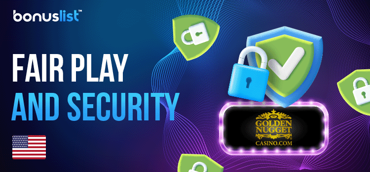 Locks and security logo with check marks for FairPlay and security of Golden Nugget Casino
