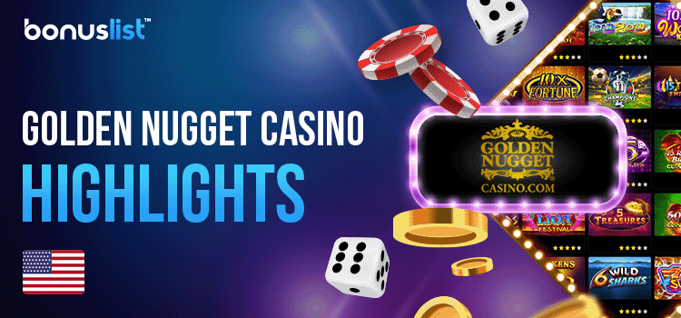 Different gaming items with the Golden Nugget Casino logo for the casino highlights