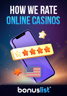 A mobile phone with some stars shows how we rate online casinos