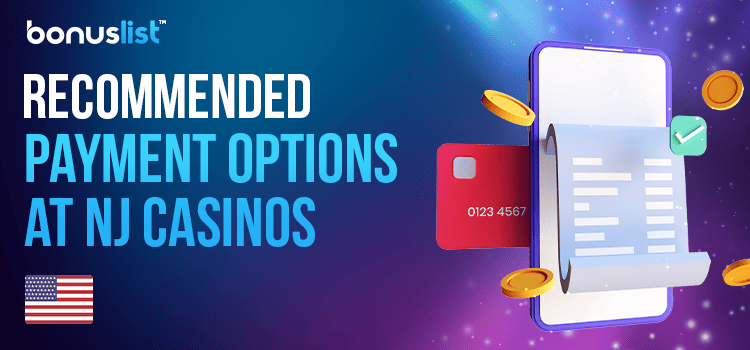 A credit card is inserted into a mobile phone with some coins and a receipt for the recommended payment options at NJ casinos