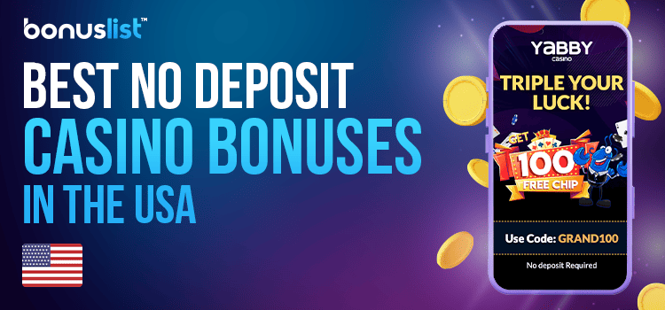 A casino offer page on a mobile phone for the best no deposit casino bonuses in the USA