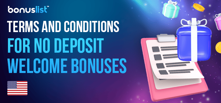 A document slip with gift boxes and coins for the terms and conditions for no deposit welcome bonuses