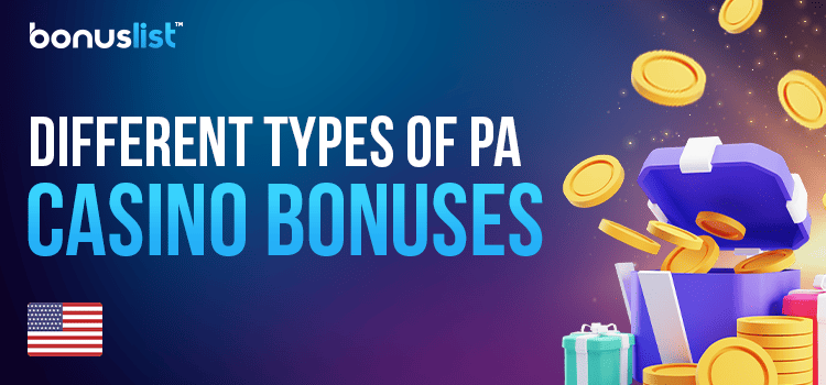 A box of gold coins for for different types of PA casino bonuses