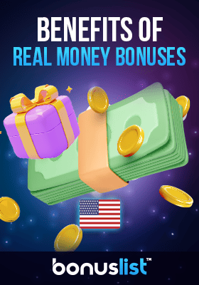 Some money with a gift box for the benefits of real money bonuses