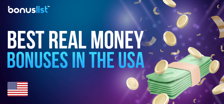 A stack of cash and coins for top real money bonuses in the USA