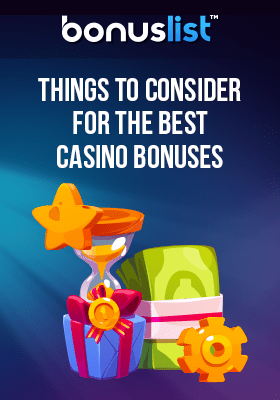An hourglass, mechanical gear, gift box and cash for tips to find the best casino bonuses