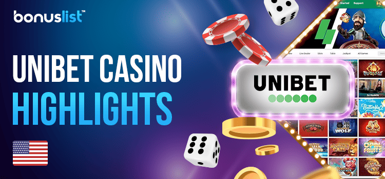 Different gaming items with the Unibet Casino logo for the casino highlights