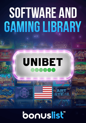 Unibet Casino gaming library screen along with a USA flag