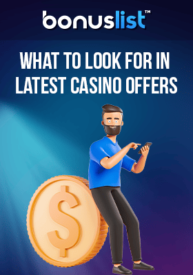 A person is sitting on a big gold coin and reading on his mobile phone about what to look for in the latest casino offers